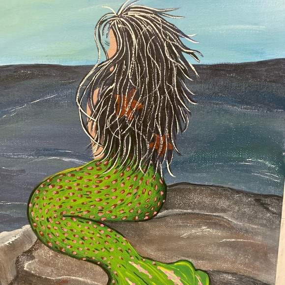 Hand crafted painted Mermaid Ocean Rock canvas wall Art 11X14” free handed - Picture 2 of 11
